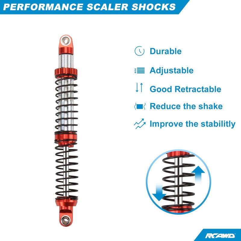 RCAWD 110mm Shock Absorber Damper Universal for a lot of 1/10 RC Hobby Cars, Full Aluminum RC Shock Upgrades, 7075 Adjustable Shocks with Spring 4pcs Hop Ups Parts Red - Image 5